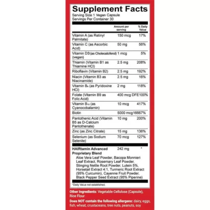Hairtamin Advanced Formula 30 Vegana Capsules Facts